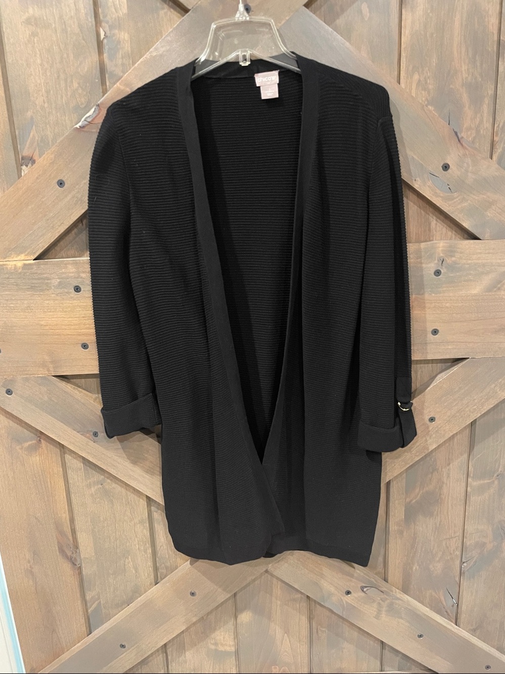 Chicos Black Open Front Cardigan